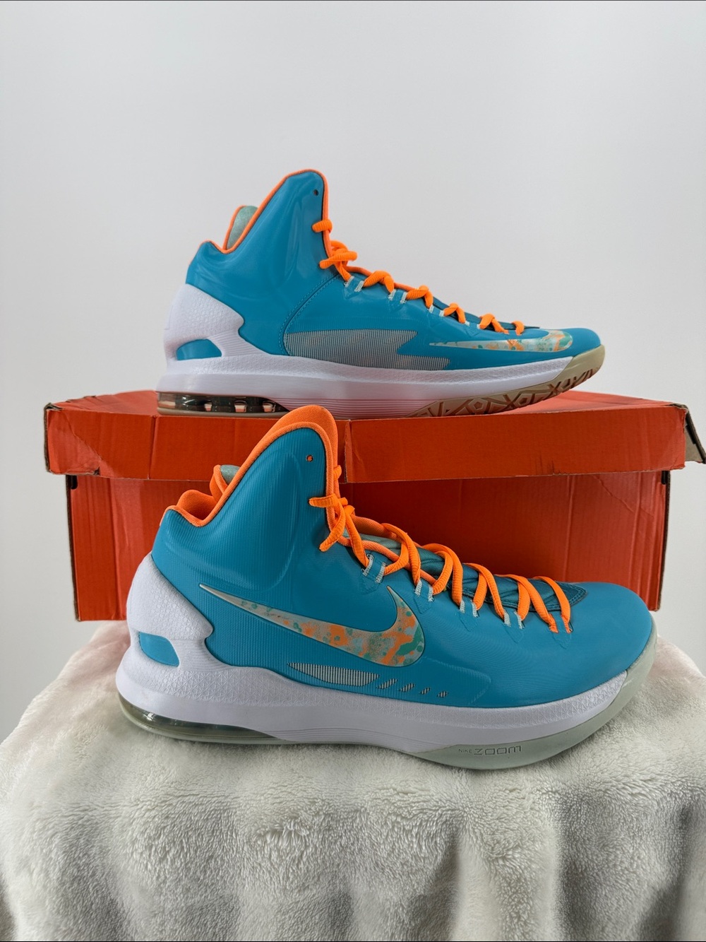 Nike High-Top Basketball Shoes - Teal with Orange Accents